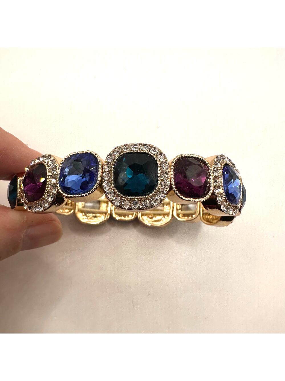 Monet Stretch Bracelet Cocktail Party Jewelry Multicolor Faceted Jewel tones